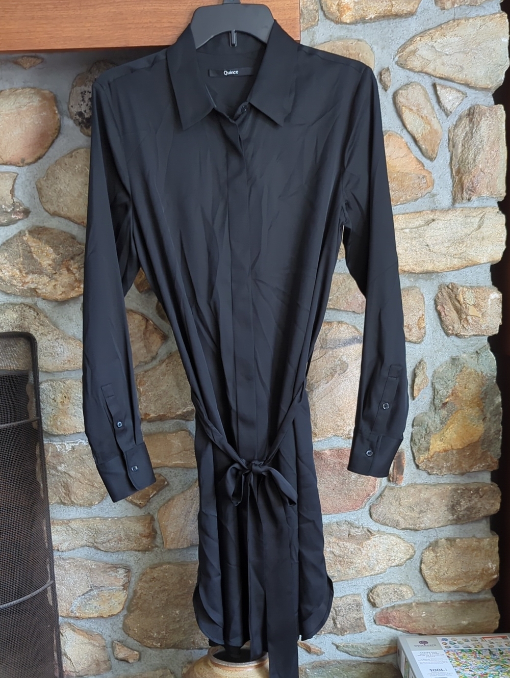Quince Black Washable Stretch Silk Shirt Dress